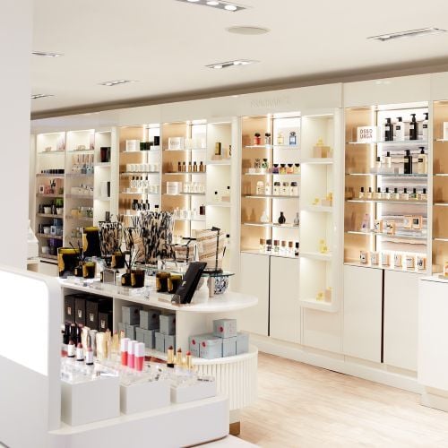 Merchandise on display at Bluemercury