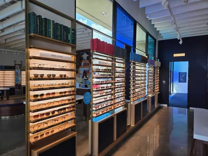 Glasses on display inside Warby Parker