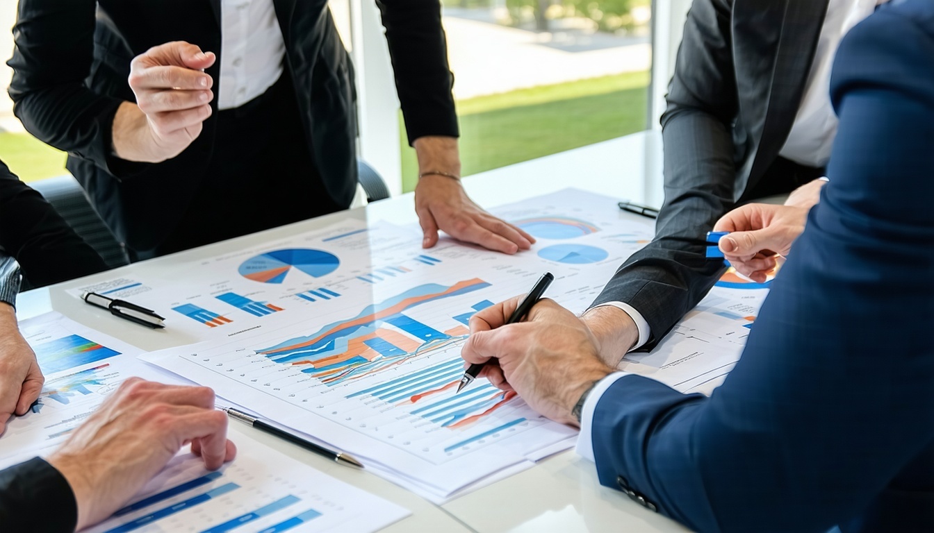 Real estate professionals collaborating on marketing strategy